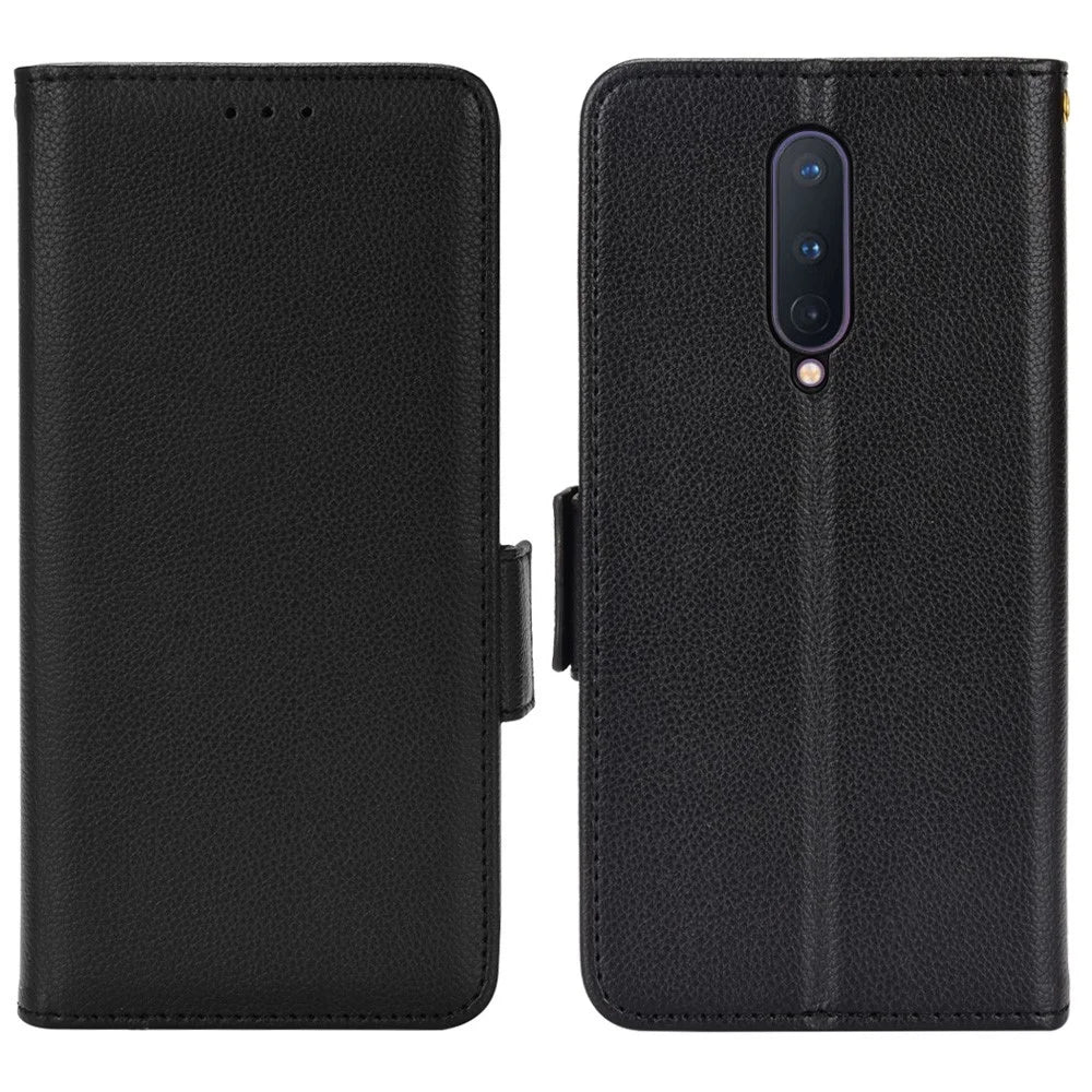 For OnePlus 8 Double Magnetic Clasp Litchi Texture Phone Case Full Protection Leather Cover - Black - 1