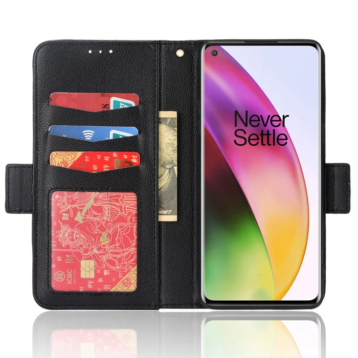 For OnePlus 8 Double Magnetic Clasp Litchi Texture Phone Case Full Protection Leather Cover - Black - 4
