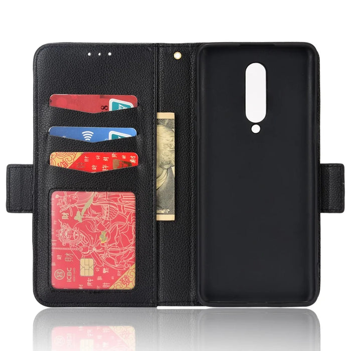 For OnePlus 8 Double Magnetic Clasp Litchi Texture Phone Case Full Protection Leather Cover - Black - 5