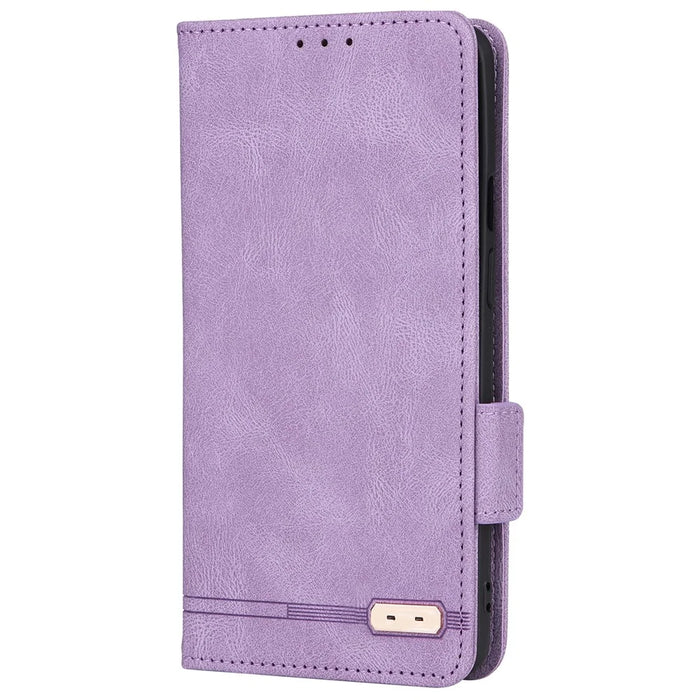 For OnePlus 9 (EU / US Version) Leather+TPU Dual-layer Defense Side Magnetic Clasps Hardware Design Flip Phone Case with Wallet Stand - Purple - 2
