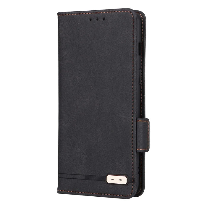For OnePlus Nord 2 5G Side Magnetic Clasps Hardware Design Cover Leather+TPU Smartphone Case Shell with Wallet Stand - Black - 2