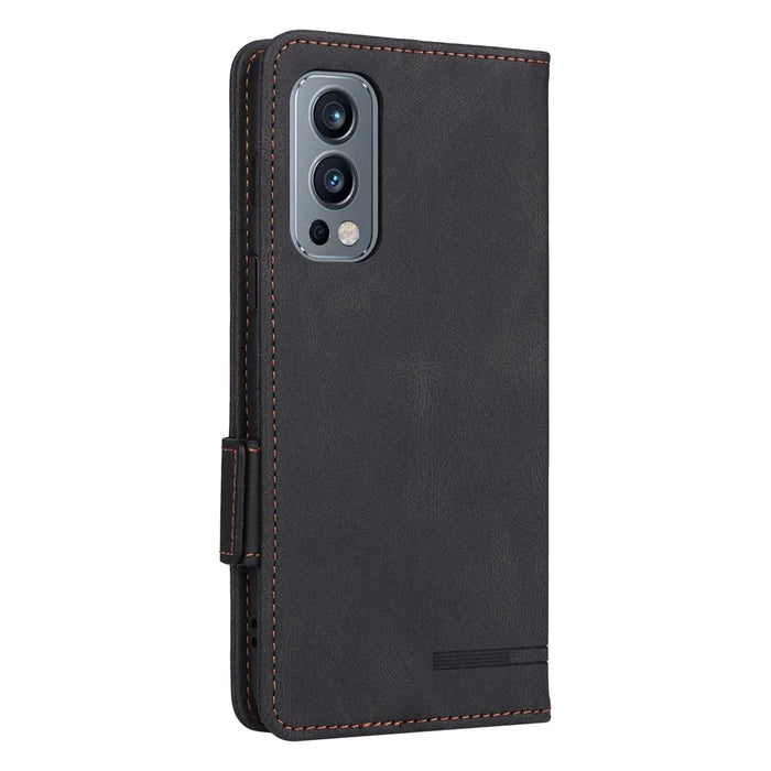For OnePlus Nord 2 5G Side Magnetic Clasps Hardware Design Cover Leather+TPU Smartphone Case Shell with Wallet Stand - Black - 3
