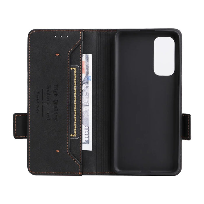 For OnePlus Nord 2 5G Side Magnetic Clasps Hardware Design Cover Leather+TPU Smartphone Case Shell with Wallet Stand - Black - 7