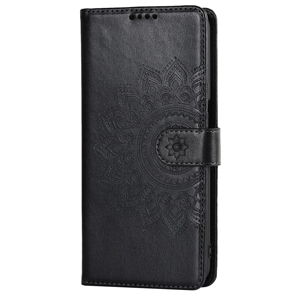 For OnePlus Nord N200 5G R61 Texture Felled Seam Pattern Imprinted Leather Cover Stand Wallet Phone Case - Black - 2