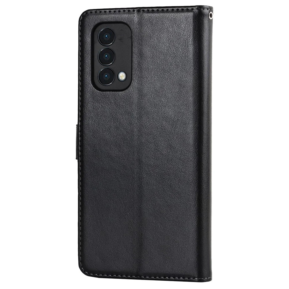 For OnePlus Nord N200 5G R61 Texture Felled Seam Pattern Imprinted Leather Cover Stand Wallet Phone Case - Black - 3