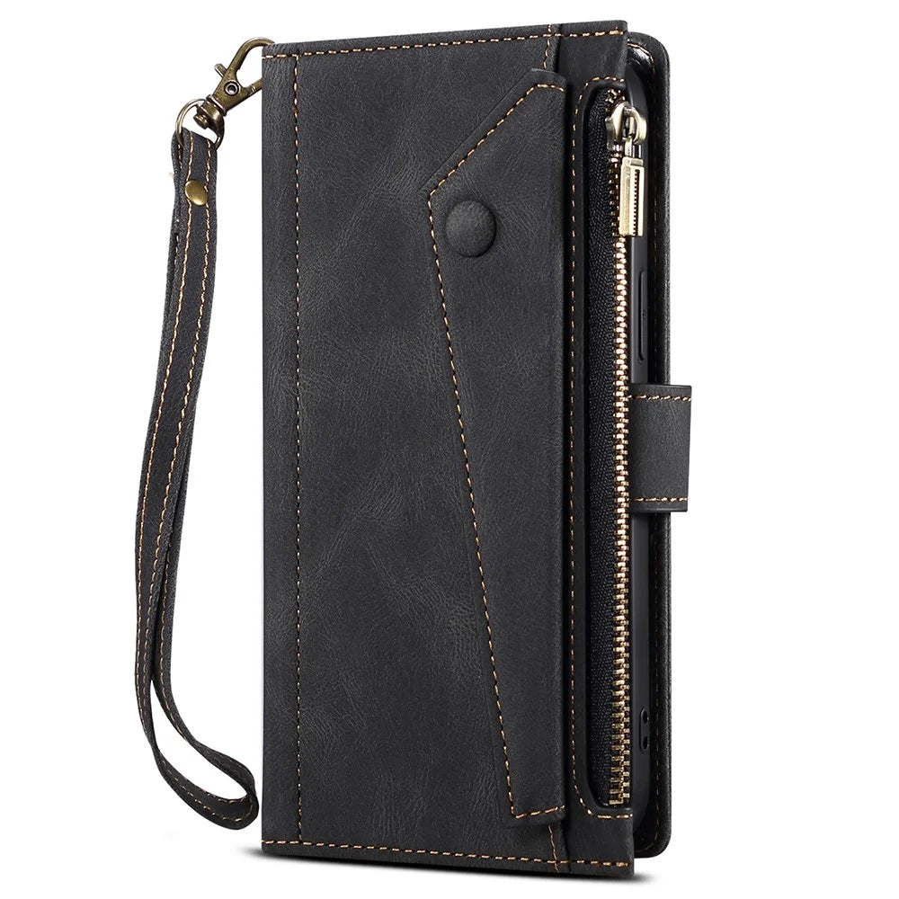 ESEBLE For OnePlus 10 Pro 5G Foldable Stand Wallet Cover Multi-functional Zipper Pocket Cell Phone Case - Black - 3
