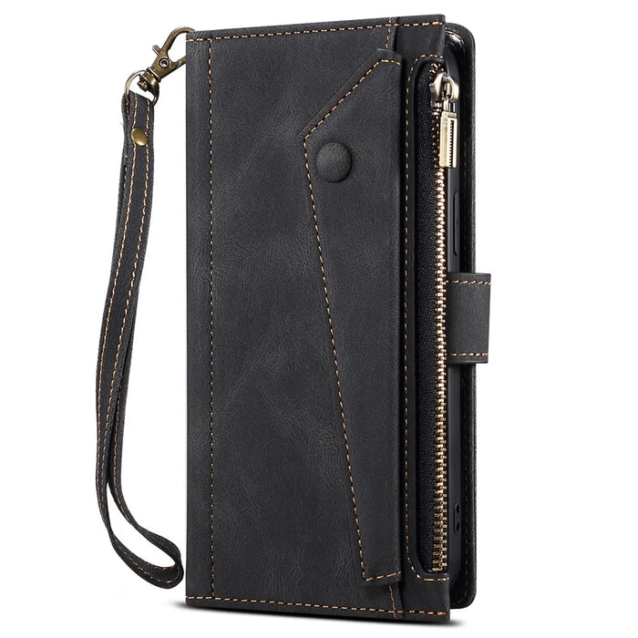 ESEBLE For OnePlus 10 Pro 5G Foldable Stand Wallet Cover Multi-functional Zipper Pocket Cell Phone Case - Black - 3