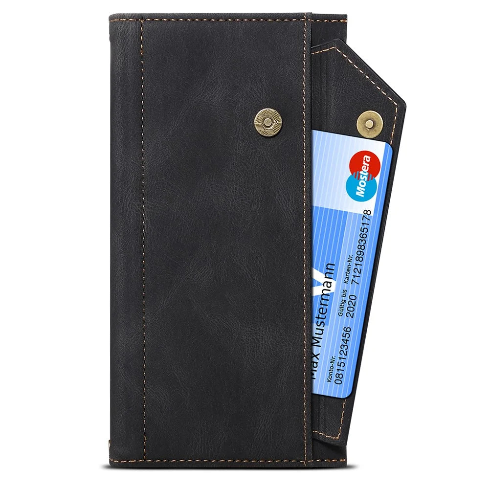 ESEBLE For OnePlus 10 Pro 5G Foldable Stand Wallet Cover Multi-functional Zipper Pocket Cell Phone Case - Black - 4
