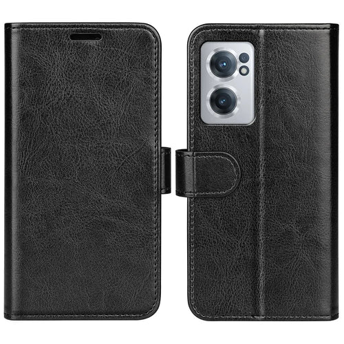Crazy Horse Texture Wallet Phone Case for OnePlus Nord CE 2 5G Magnetic Clasp PU Leather Folio Flip Stand Cover - Black - 1