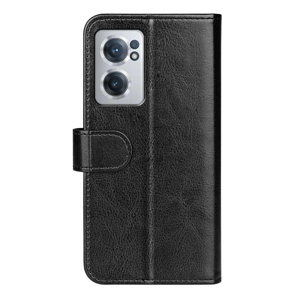 Crazy Horse Texture Wallet Phone Case for OnePlus Nord CE 2 5G Magnetic Clasp PU Leather Folio Flip Stand Cover - Black - 3