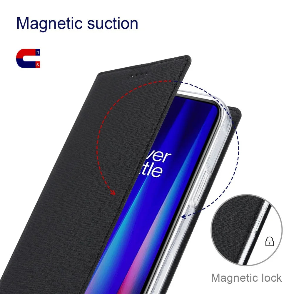 VILI DMX Series for OnePlus Nord CE 2 5G, Automatic Absorption Leather Phone Case Stand Cover with Single Card Slot - Black - 4