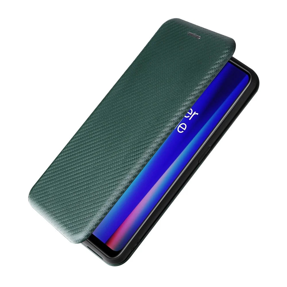 For OnePlus Nord CE 2 5G Carbon Fiber Texture Flip Case PU Leather Strong Magnetic Suction All-Inclusive Protective Cover with Card Holder - Green - 7