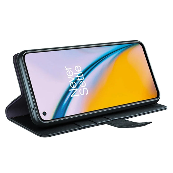 For OnePlus Nord 2 5G Split Leather Genuine Leather Shockproof Wallet Case Mobile Phone Stand Cover - Black - 3