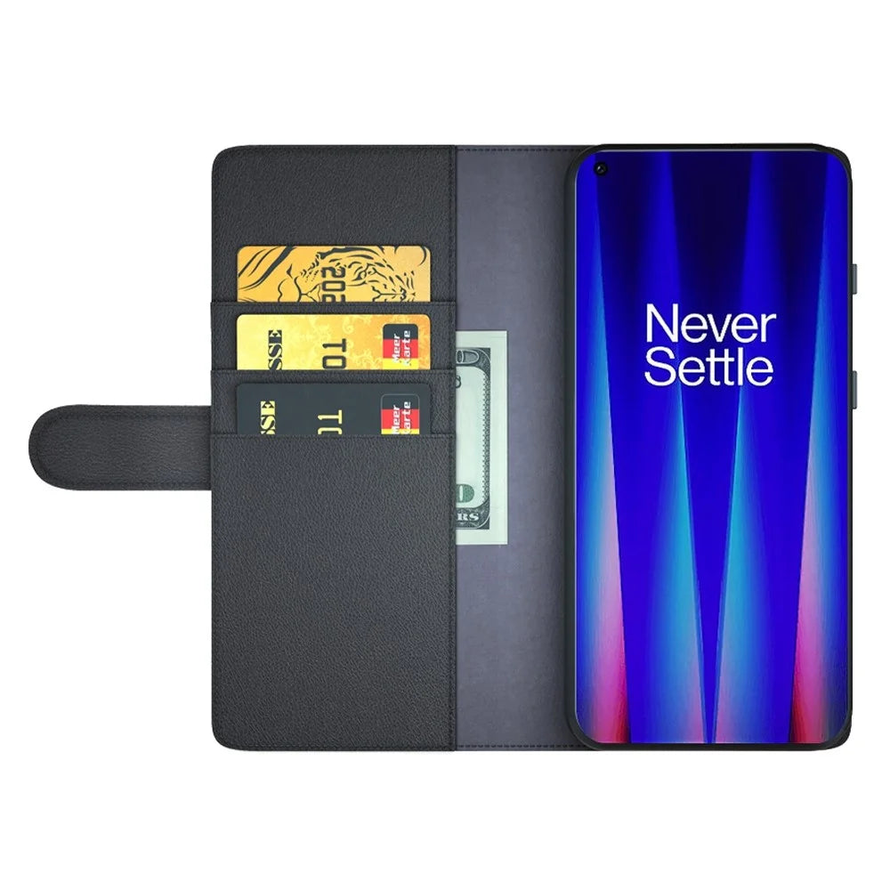 For OnePlus Nord CE 2 5G Drop Proof Wallet Case Split Leather Genuine Leather Folio Flip Stand Cover - Black - 2