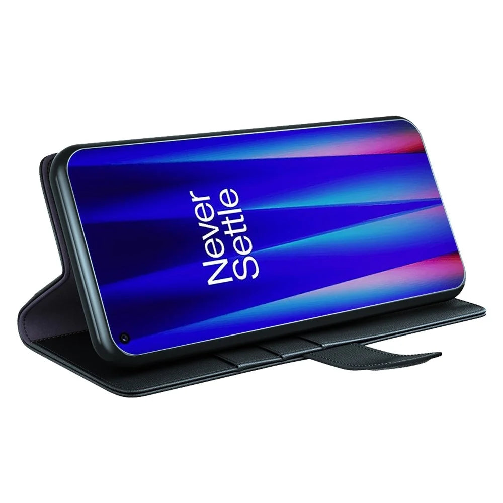 For OnePlus Nord CE 2 5G Drop Proof Wallet Case Split Leather Genuine Leather Folio Flip Stand Cover - Black - 3