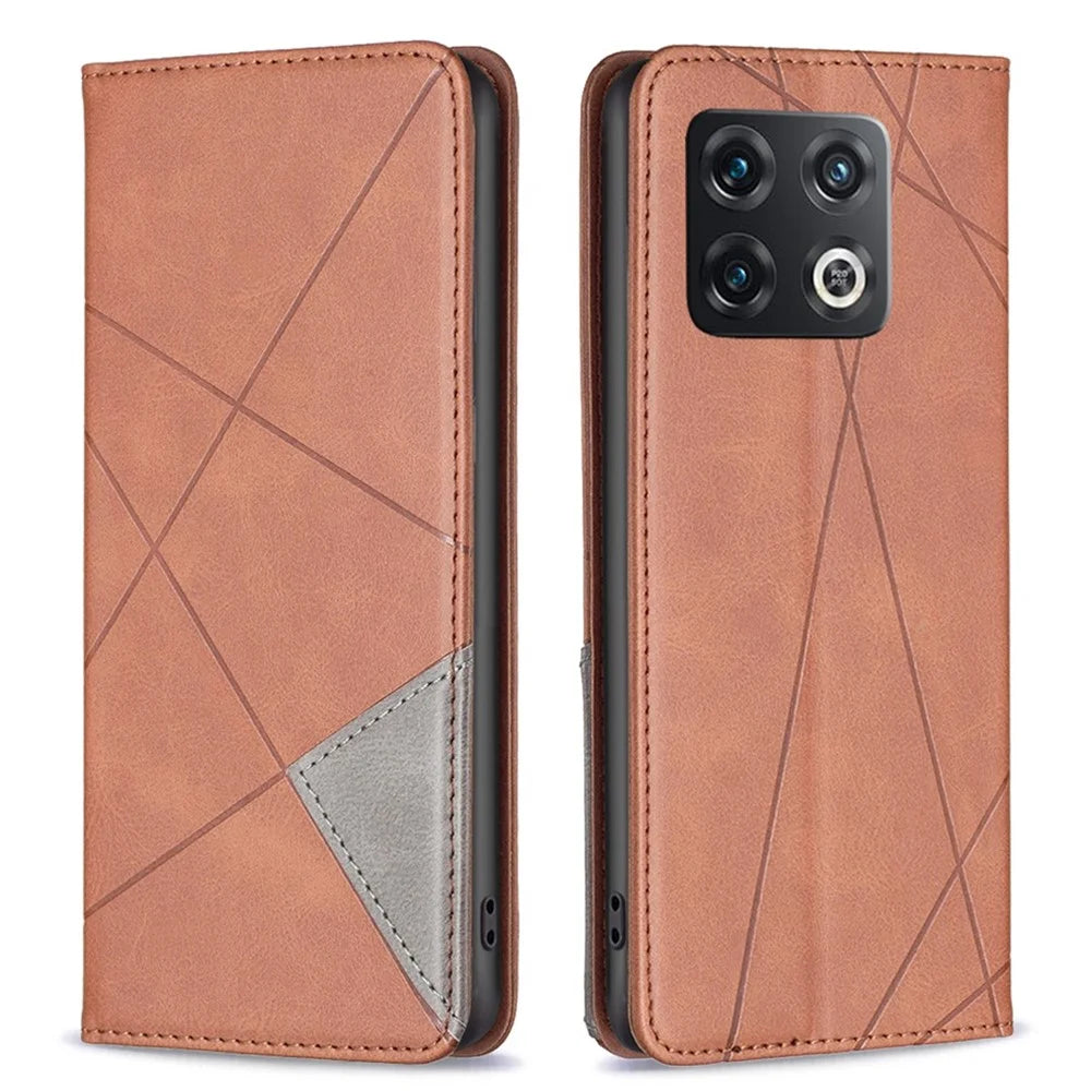 For OnePlus 10 Pro Leather Case with Card Holder Imprinting Pattern Phone Stand Cover - Brown - 1