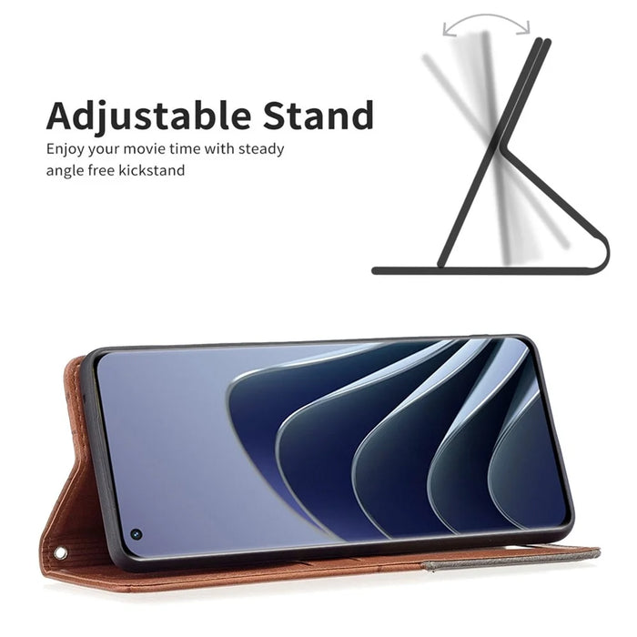 For OnePlus 10 Pro Leather Case with Card Holder Imprinting Pattern Phone Stand Cover - Brown - 2