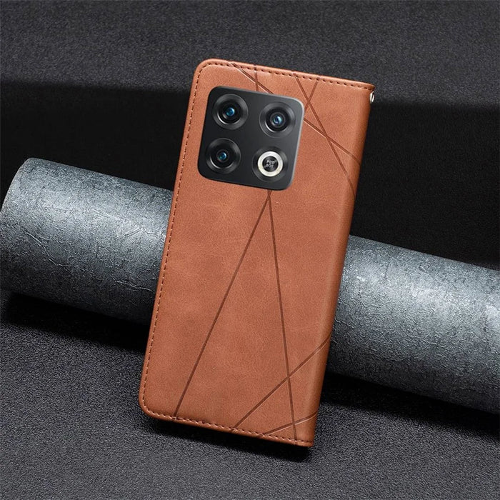 For OnePlus 10 Pro Leather Case with Card Holder Imprinting Pattern Phone Stand Cover - Brown - 5