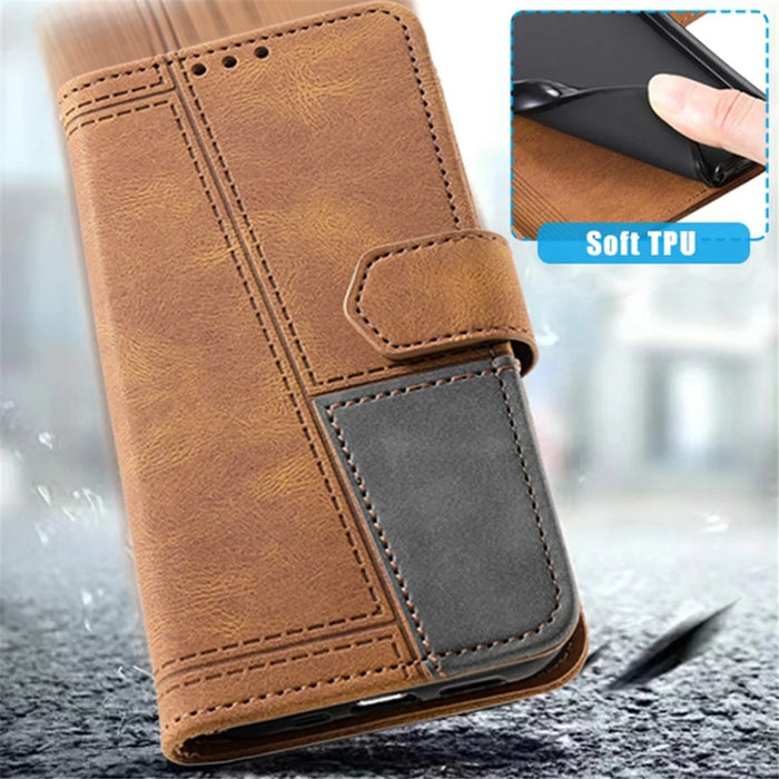 TTUDRCH 004 for OnePlus 8 Pro Splicing Design Skin-touch Feeling Phone Wallet Stand Case RFID Blocking PU Leather Protective Cover - Brown - 5