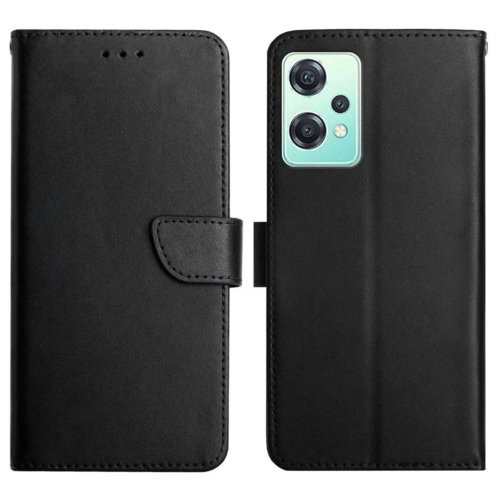 For OnePlus Nord CE 2 Lite 5G / Realme 9 Pro 5G / 9 5G / V25 Protective Nappa Texture Wallet Case Genuine Leather Anti-fall Phone Shell with Stand - Black - 1