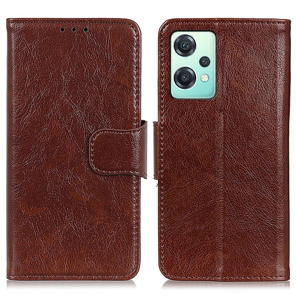 For OnePlus Nord CE 2 Lite 5G Nappa Texture Phone Case Wallet Stand Split Leather Folio Flip Cover - Brown - 1