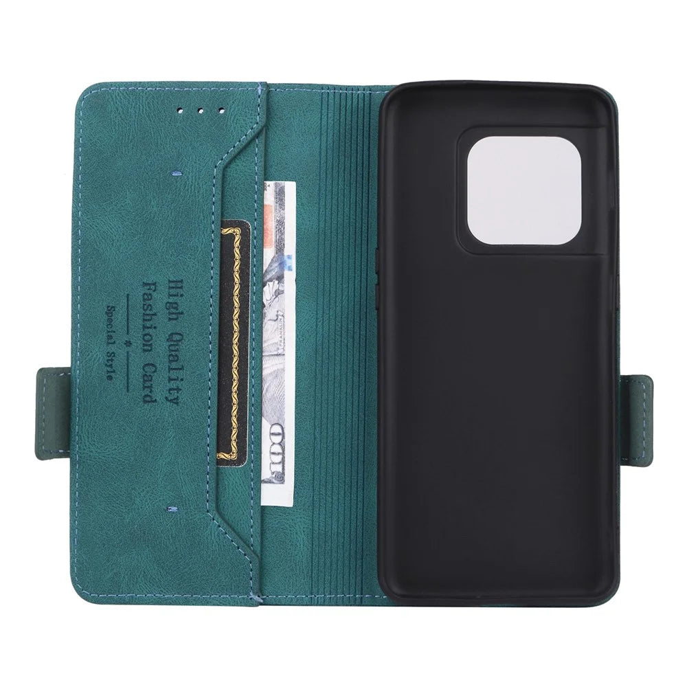 PU Leather Phone Case for OnePlus 10 Pro, Hardware Design Wallet Stand Inner TPU Protective Cover - Blue - 7