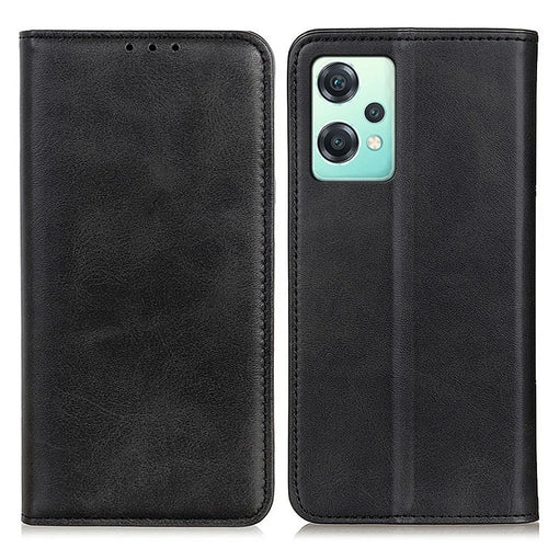 For OnePlus Nord CE 2 Lite 5G Split Leather Flip Case Wallet Design Stand Strong Magnetic Suction Shockproof TPU Interior Protective Cover - Black - 1