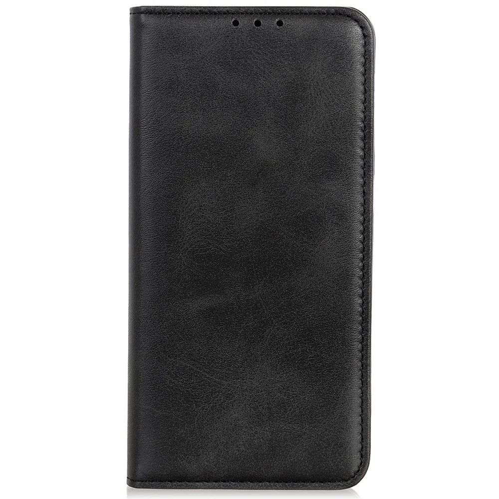For OnePlus Nord CE 2 Lite 5G Split Leather Flip Case Wallet Design Stand Strong Magnetic Suction Shockproof TPU Interior Protective Cover - Black - 6