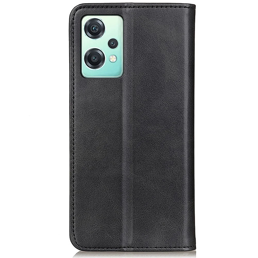 For OnePlus Nord CE 2 Lite 5G Split Leather Flip Case Wallet Design Stand Strong Magnetic Suction Shockproof TPU Interior Protective Cover - Black - 7