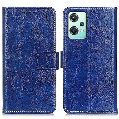 For OnePlus Nord CE 2 Lite 5G PU Leather Folding Stand Phone Cover Retro Crazy Horse Texture Magnetic Full Protection Folio Wallet Case - Blue - 1