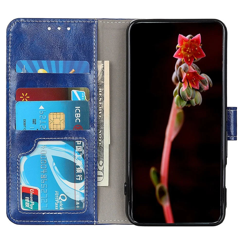 For OnePlus Nord CE 2 Lite 5G PU Leather Folding Stand Phone Cover Retro Crazy Horse Texture Magnetic Full Protection Folio Wallet Case - Blue - 2