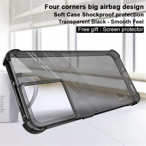 IMAK for OnePlus Ace 5G/10R 5G Airbag Design Wear-resistant Case Soft TPU Anti-drop Camera Protective Cover with Screen Protector - Transparent Black - 2