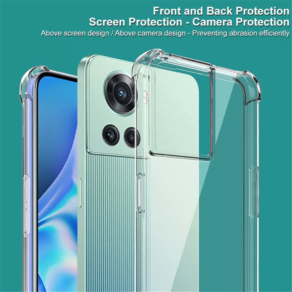 IMAK for OnePlus Ace 5G/10R 5G Airbag Design Wear-resistant Case Soft TPU Anti-drop Camera Protective Cover with Screen Protector - Transparent Black - 3