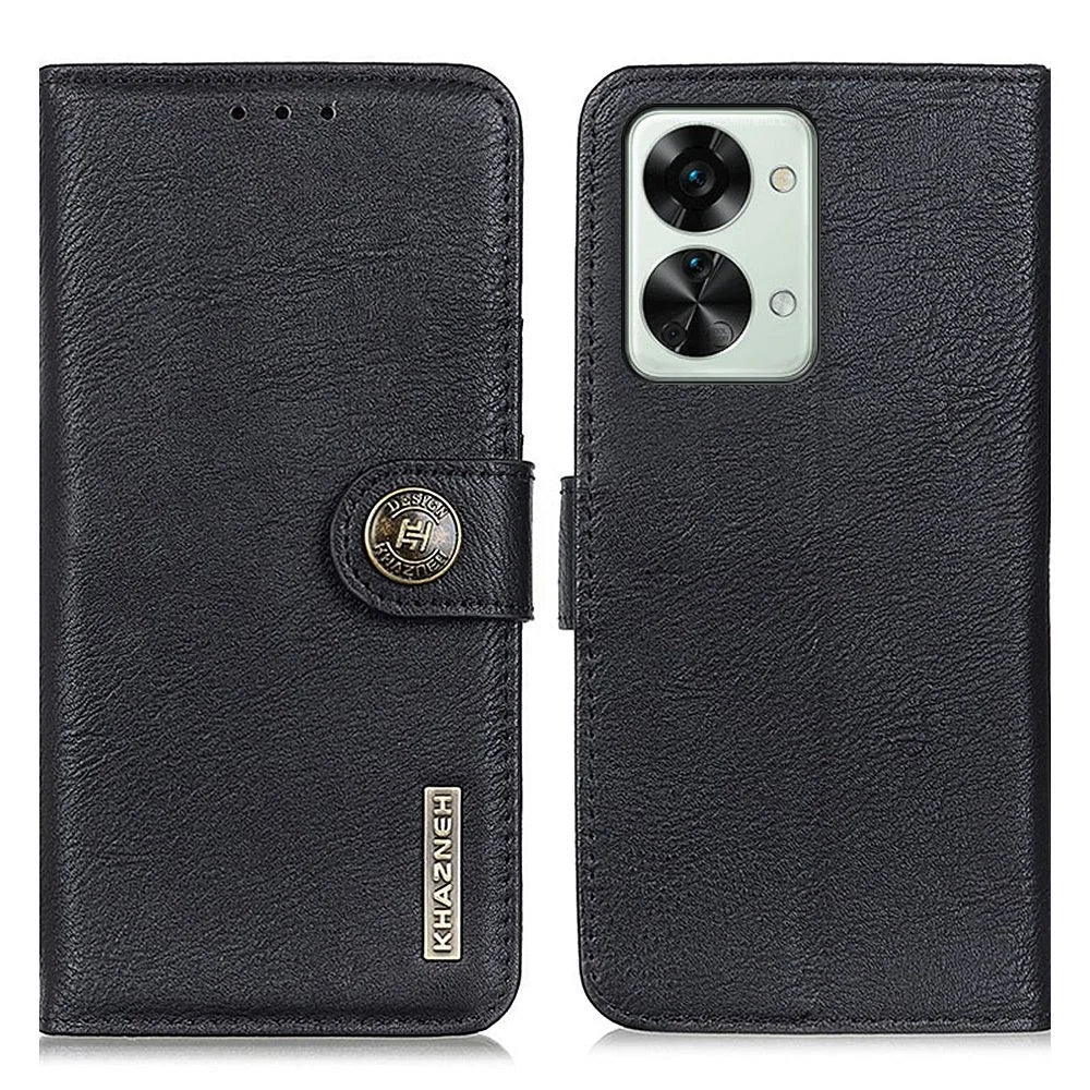 KHAZNEH For OnePlus Nord 2T 5G Textured PU Leather Protective Cover Magnetic Clasp Shockproof Stand Smart Phone Case with Wallet - Black - 1