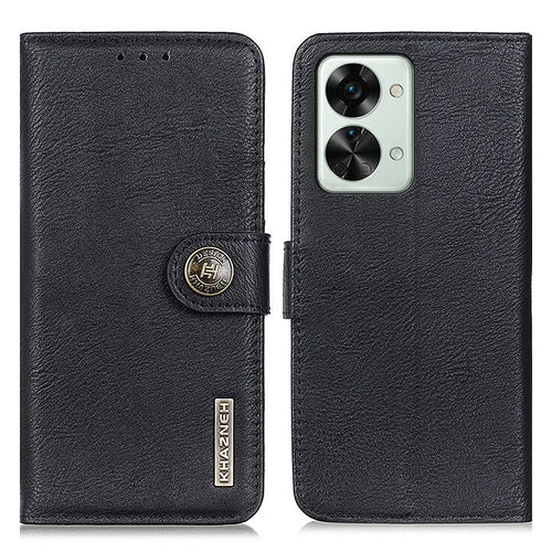 KHAZNEH For OnePlus Nord 2T 5G Textured PU Leather Protective Cover Magnetic Clasp Shockproof Stand Smart Phone Case with Wallet - Black - 1