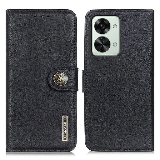 KHAZNEH For OnePlus Nord 2T 5G Textured PU Leather Protective Cover Magnetic Clasp Shockproof Stand Smart Phone Case with Wallet - Black - 1
