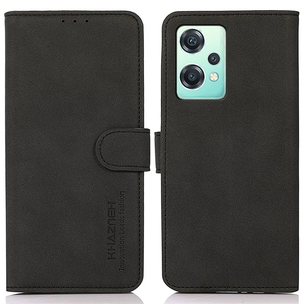 KHAZNEH For OnePlus Nord CE 2 Lite 5G Stand Function Phone Wallet Case Textured PU Leather Magnetic Clasp Wear-resistant Cover - Black - 1