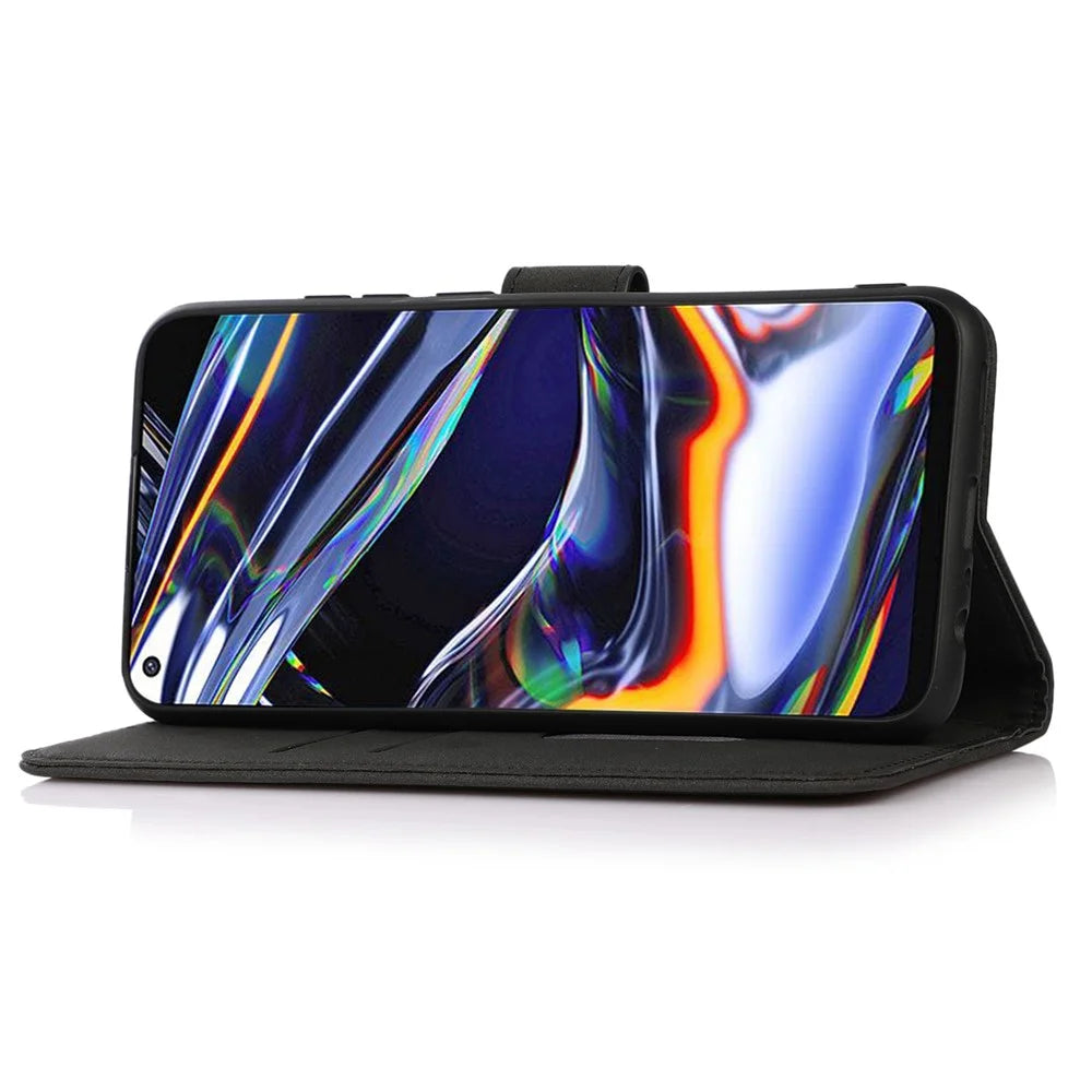 KHAZNEH For OnePlus Nord CE 2 Lite 5G Stand Function Phone Wallet Case Textured PU Leather Magnetic Clasp Wear-resistant Cover - Black - 3