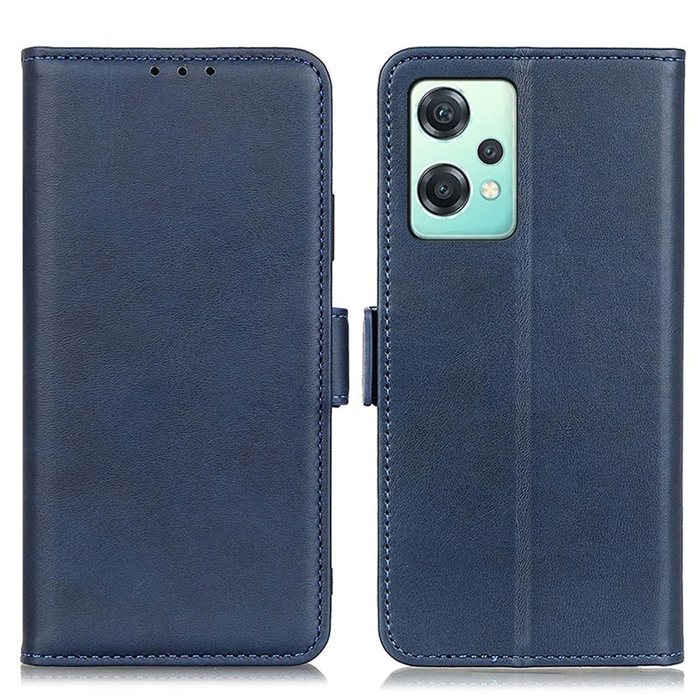 For OnePlus Nord CE 2 Lite 5G Anti-drop Textured Leather Phone Cover Flip Folio Wallet Case Dual Magnetic Clasps Protective Folding Stand Cover - Blue - 1
