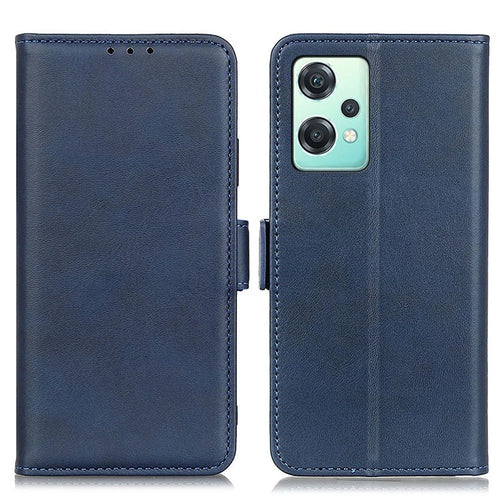For OnePlus Nord CE 2 Lite 5G Anti-drop Textured Leather Phone Cover Flip Folio Wallet Case Dual Magnetic Clasps Protective Folding Stand Cover - Blue - 1