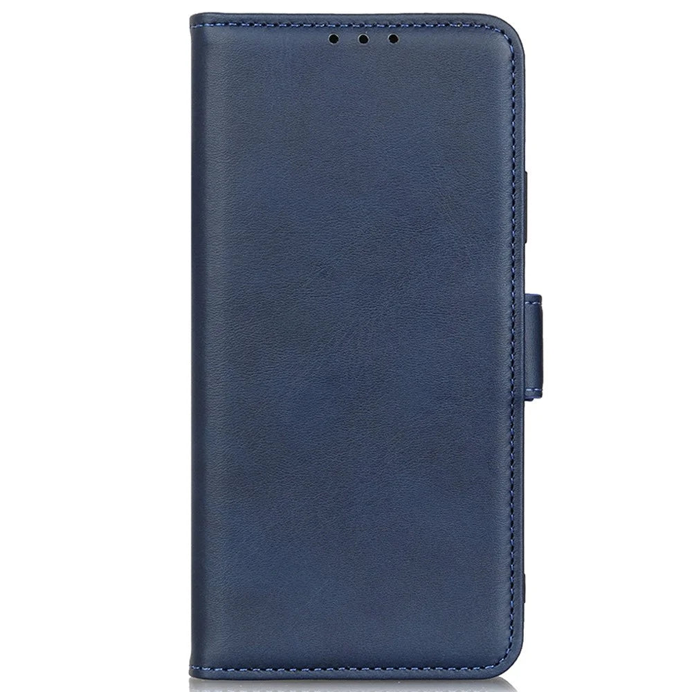 For OnePlus Nord CE 2 Lite 5G Anti-drop Textured Leather Phone Cover Flip Folio Wallet Case Dual Magnetic Clasps Protective Folding Stand Cover - Blue - 5