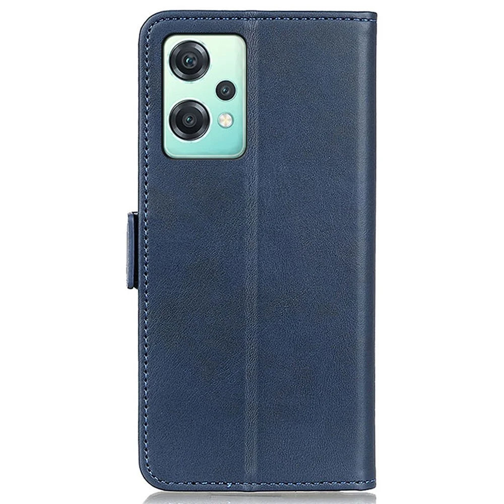 For OnePlus Nord CE 2 Lite 5G Anti-drop Textured Leather Phone Cover Flip Folio Wallet Case Dual Magnetic Clasps Protective Folding Stand Cover - Blue - 6