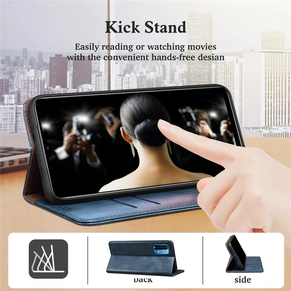 For OnePlus 10R 5G/Ace 5G Shockproof Wallet Style Phone Cover Waxy Crazy Horse Texture Magnetic Auto-absorbed Adjustable Stand Leather Case - Blue - 6