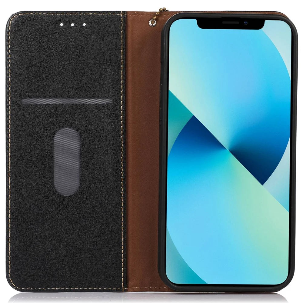 KHAZNEH For OnePlus Nord CE 2 Lite 5G Nappa Texture Genuine Cowhide Leather Flip Cover Magnetic Auto-absorbed Stand Book Folding Folio Wallet Case - Black - 2