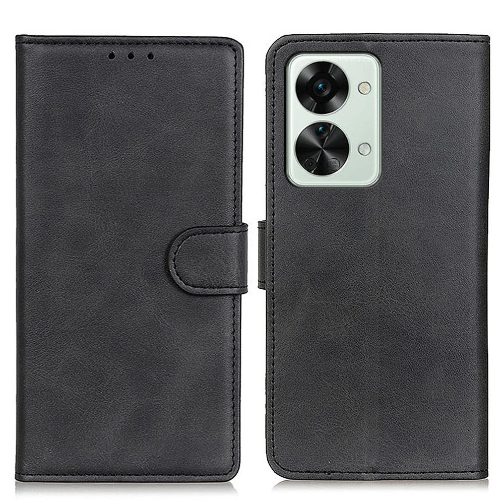 For OnePlus Nord 2T 5G Textured PU Leather Folio Book Case Viewing Stand Magnetic Buckle Protect Wallet Phone Cover - Black - 1