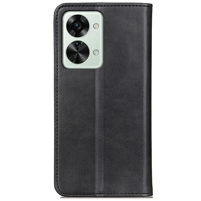 Auto-Absorbed Split Leather Phone Protective Cover for OnePlus Nord 2T 5G, Wallet Stand Design Phone Shell - Black - 7