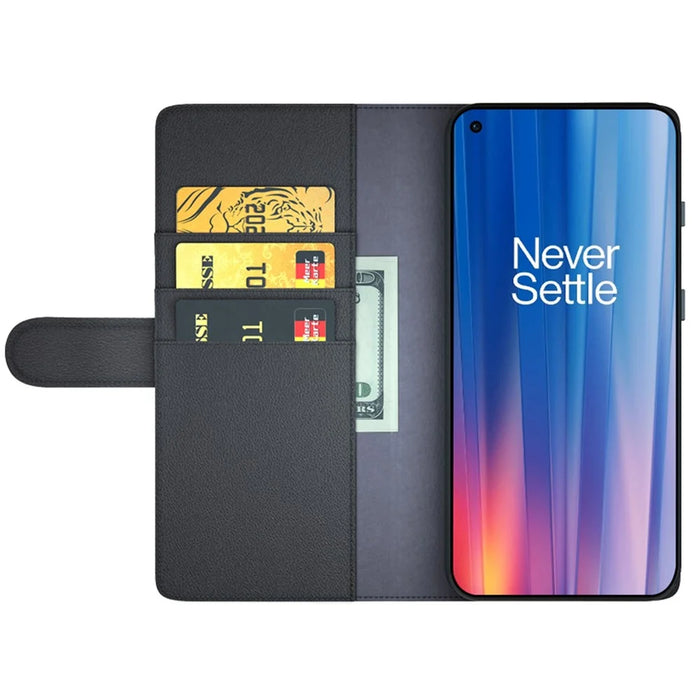 For OnePlus Nord CE 2 5G Case Genuine Split Leather Phone Cover with Wallet Stand - Black - 2