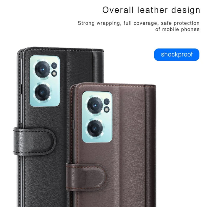 For OnePlus Nord CE 2 5G Case Genuine Split Leather Phone Cover with Wallet Stand - Black - 4