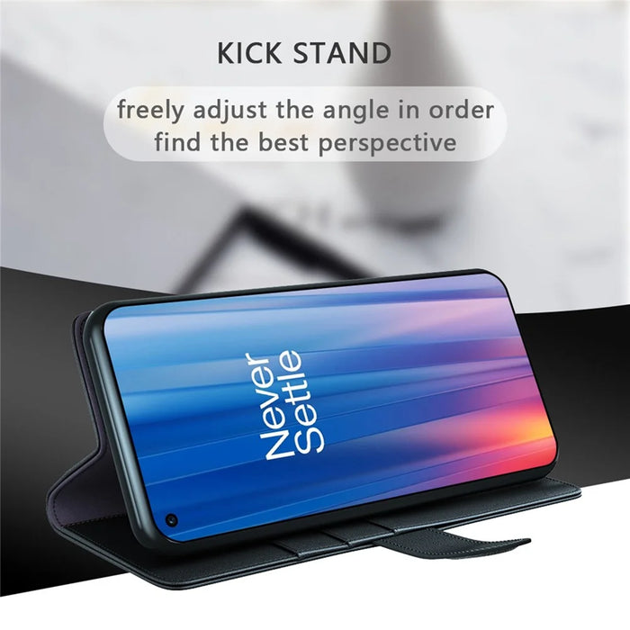 For OnePlus Nord CE 2 5G Case Genuine Split Leather Phone Cover with Wallet Stand - Black - 6