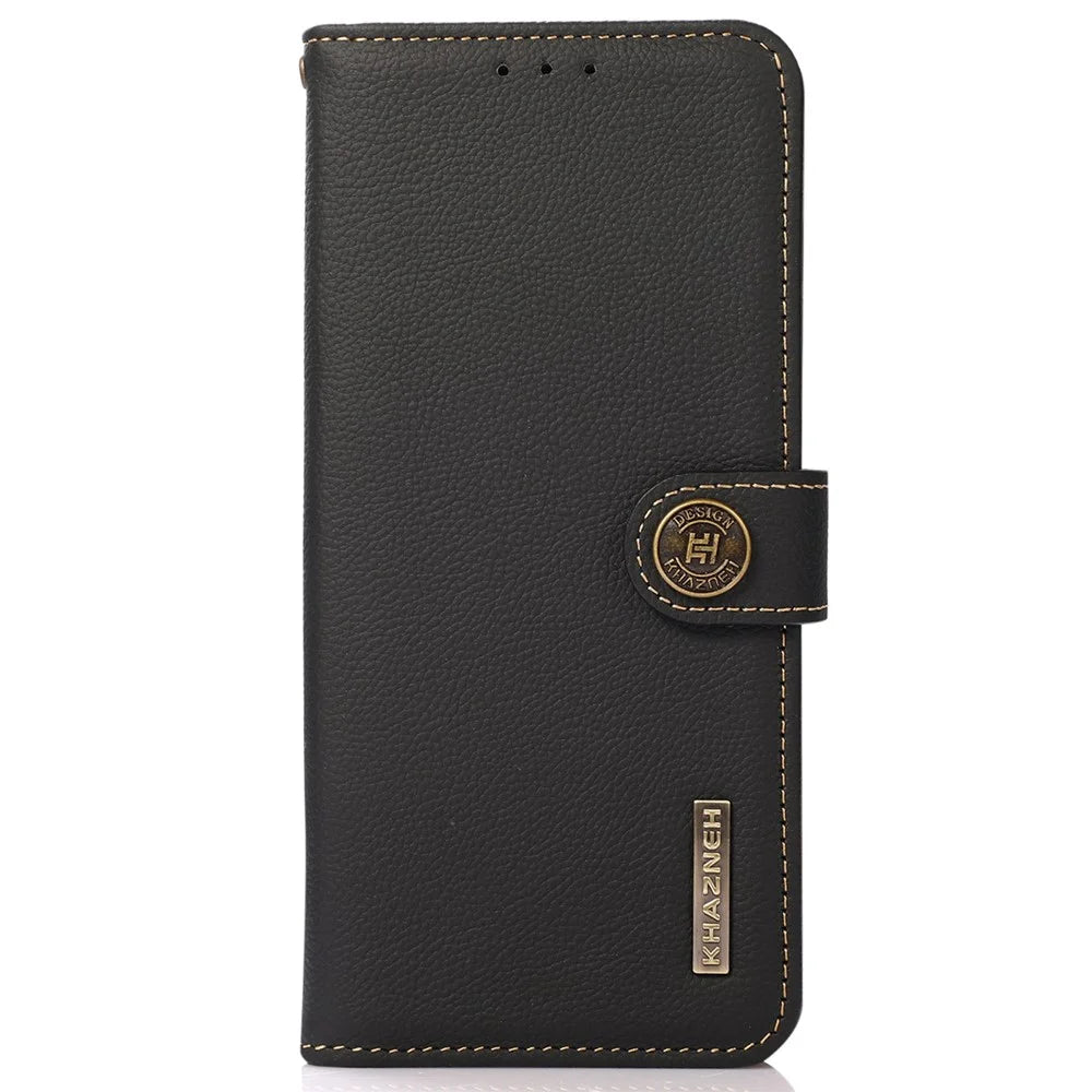 KHAZNEH For OnePlus Nord 2T 5G RFID Blocking Genuine Leather Wallet Case TPU Shockproof Interior Shell Stand Flip Cover - Black - 7